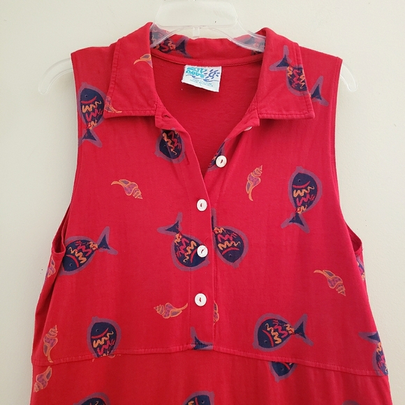 Vintage Zip Code Red Fish Print Cotton Dress - Picture 3 of 11